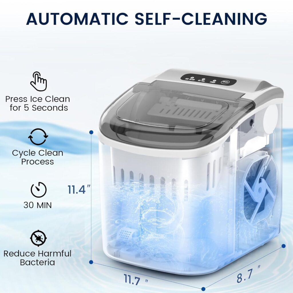 COWSAR Ice Maker Countertop, Portable Ice Machine with Self-Cleaning, 26.5lbs/24Hrs, 9 Bullet Ice Cubes in 6 Mins, Ice Basket and Scoop, Ideal for Home, Kitchen, Bar, Camping