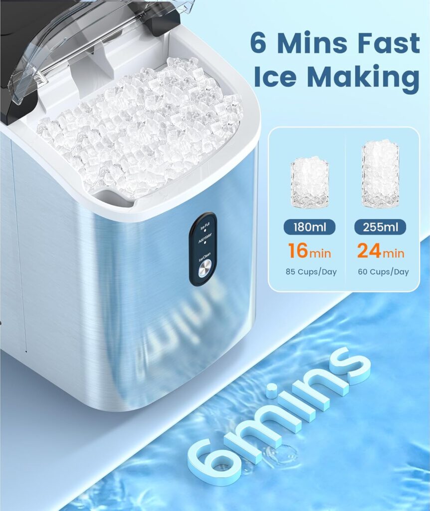 COWSAR Nugget Ice Makers Countertop, Pebble Ice Maker Machine with Soft Chewable Ice, 34Lbs/24H, Self-Cleaning, One-Click Operation, Pellet Ice Maker Countertop for Home/Kitchen/RV/Camping