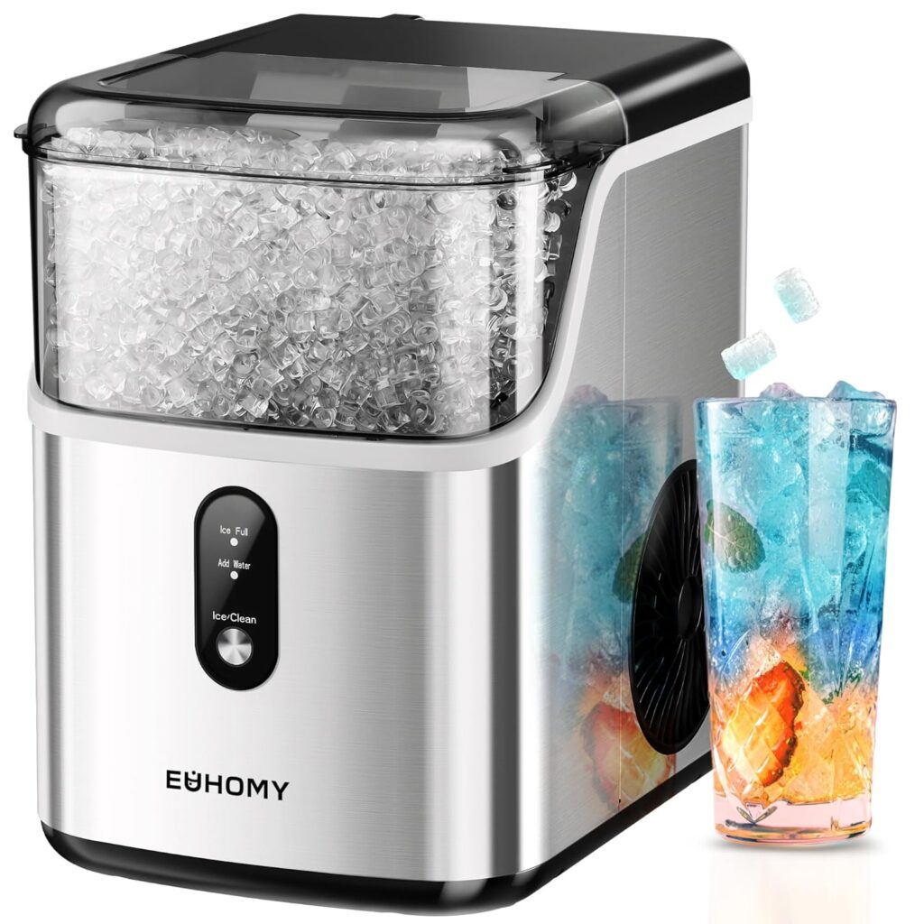 EUHOMY Nugget Ice Makers Countertop, Pebble Ice Maker Machine with 35lbs/24H Soft Ice, Self-Cleaning Sonic Ice Maker with Ice ScoopBasket, Pellet Ice Maker for Home/Kitchen/Office(Stainless Steels)