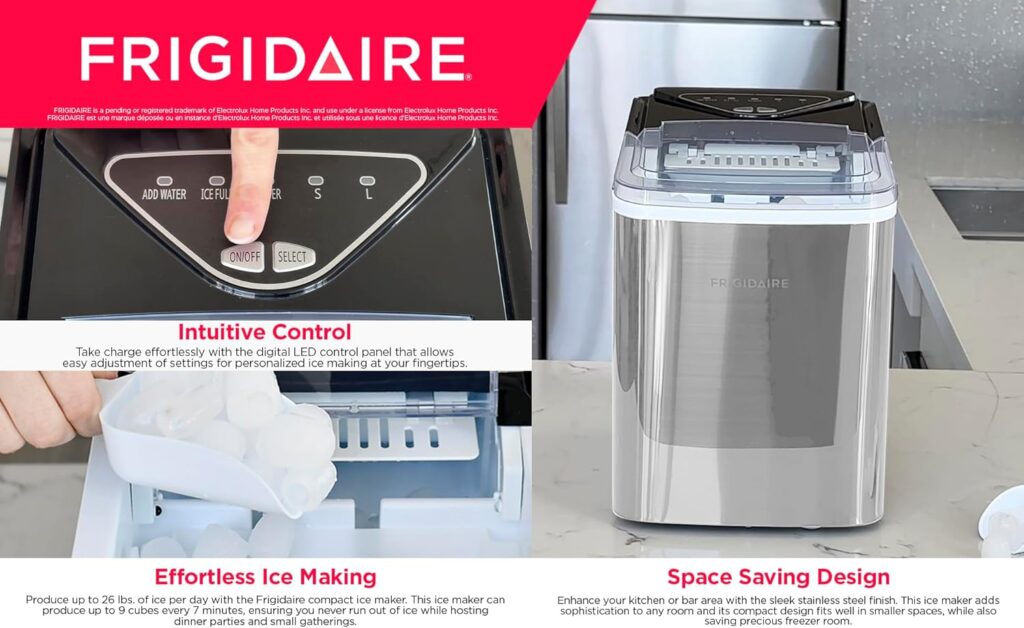 Frigidaire EFIC123-SS Counter Top Maker, Produces 26 pounds Ice per Day, Stainless Steel, Stainless