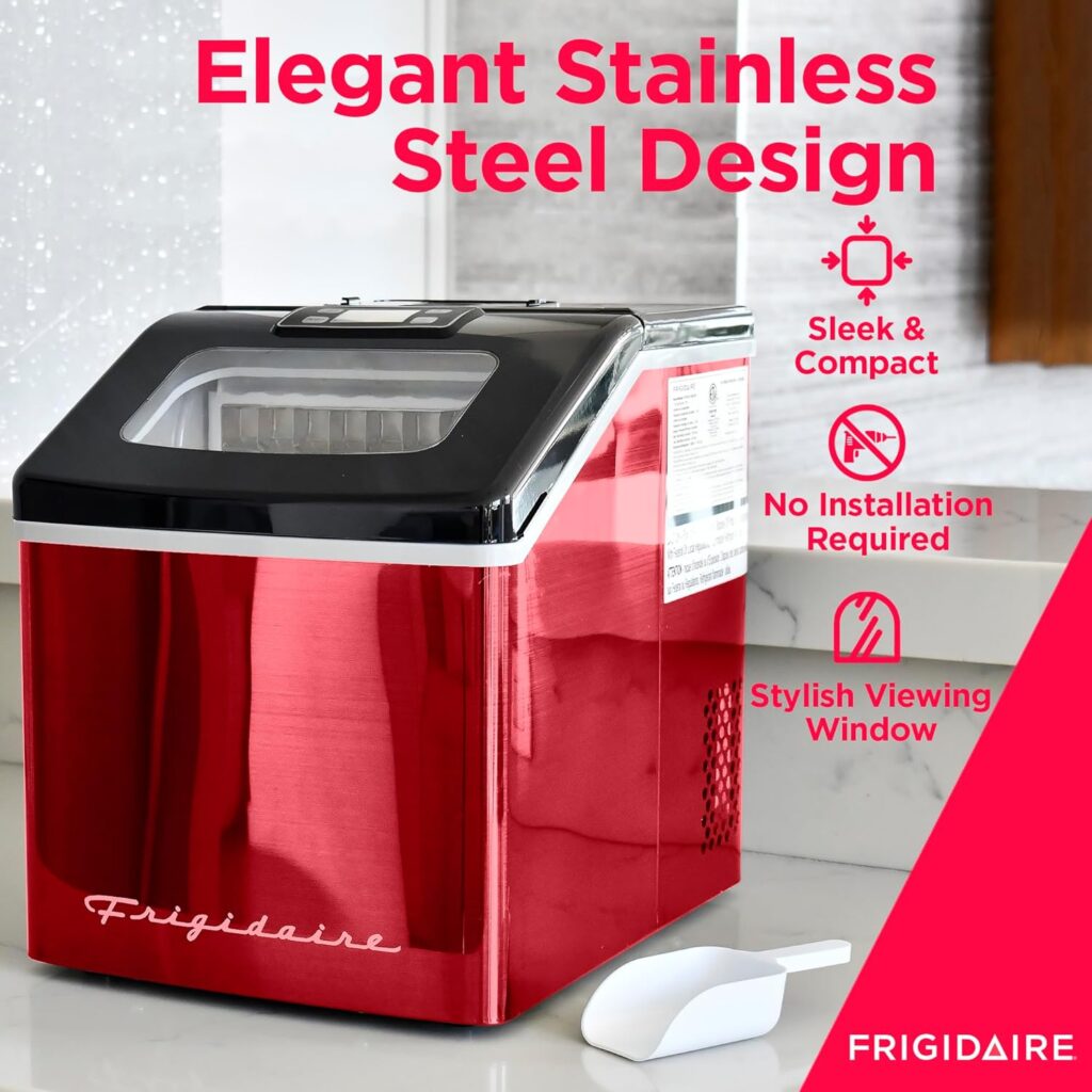 FRIGIDAIRE EFIC452-SS 40 Lbs Extra Large Clear Maker, Stainless Steel, Makes Square Ice