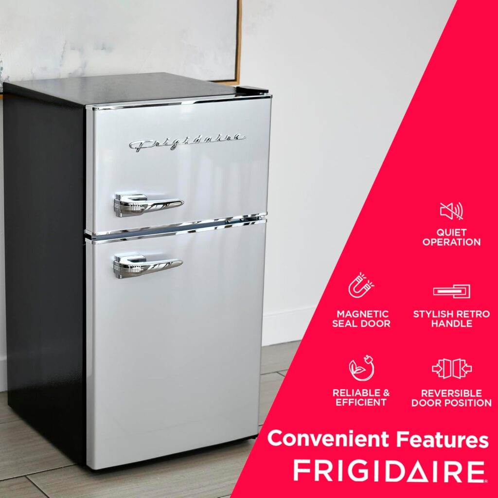 Frigidaire EFR341 Compact Small Top-Freezer Refrigerator, Stainless Steel Mini Bar Fridge Platinum Series-21.26 D x 17.83 W x 33.5 H, 3.2 cu ft Double Door