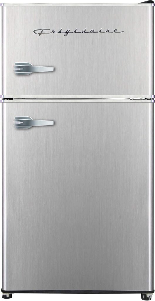 Frigidaire EFR341 Compact Small Top-Freezer Refrigerator, Stainless Steel Mini Bar Fridge Platinum Series-21.26 D x 17.83 W x 33.5 H, 3.2 cu ft Double Door