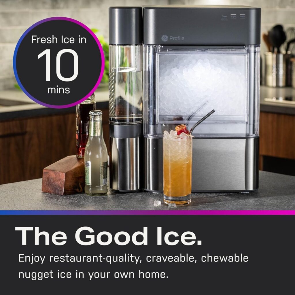 GE Profile Opal 2.0 with 0.75 Gallon Tank, Chewable Crunchable Countertop Nugget Ice Maker, Scoop included, 38 lbs in 24 hours, Pellet Ice Machine with WiFi  Smart Connected, Stainless Steel