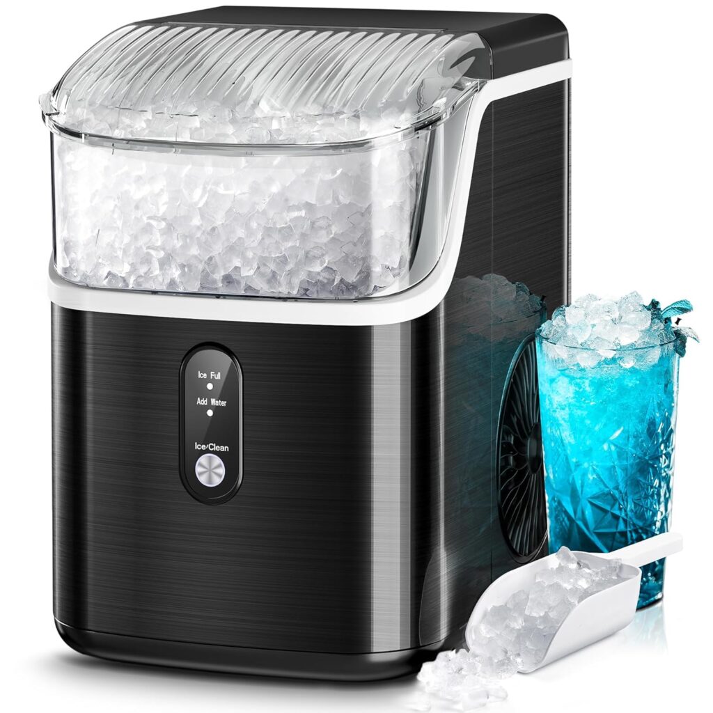 Kismile Nugget Ice Makers Countertop,Portable Ice Maker Machine with Crushed Ice, 35lbs/Day,One-Click Operation,Self-Cleaning Countertop Ice Machine,Pellet Ice Maker Countertop for Home/Kitchen/Office