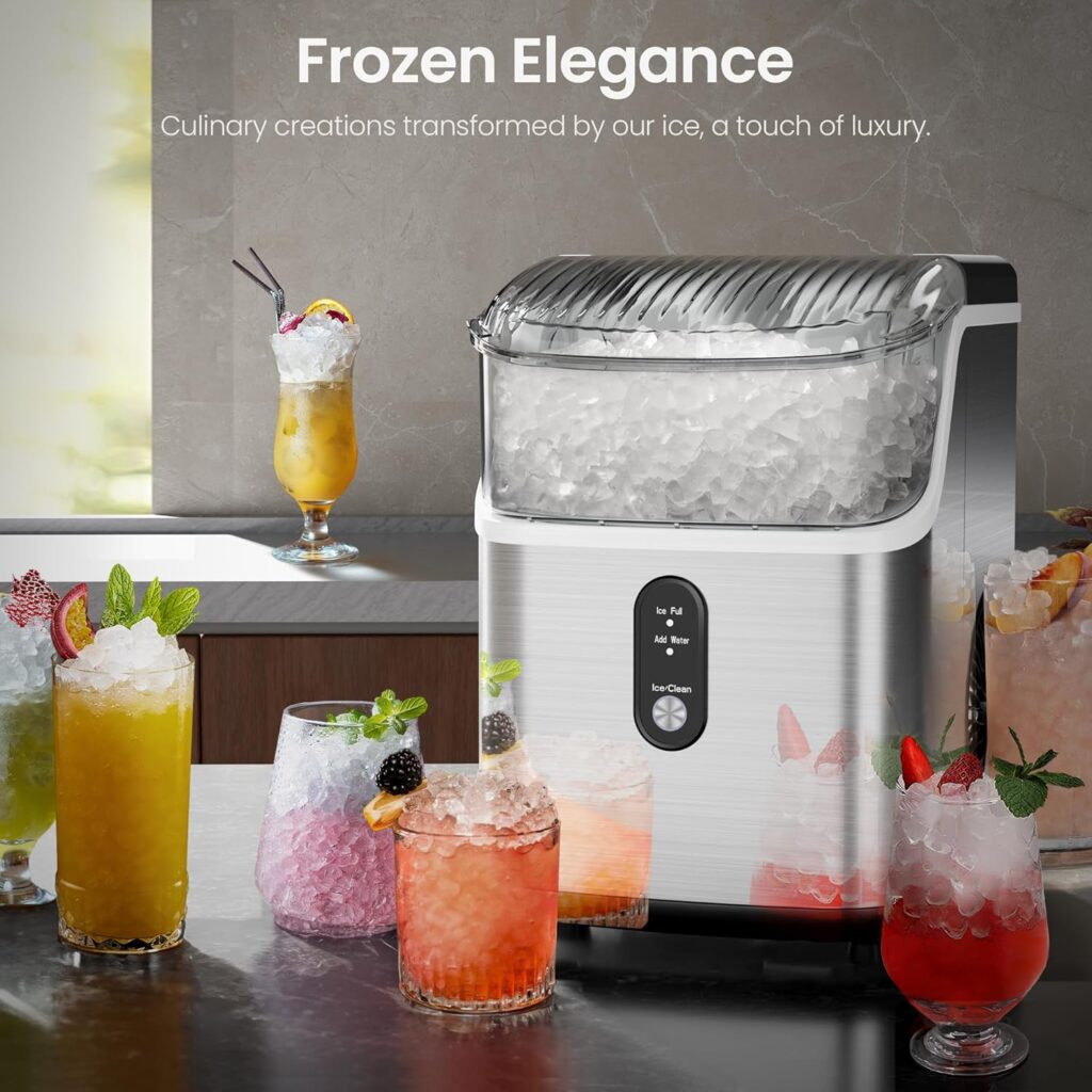 Kismile Nugget Ice Makers Countertop,Portable Ice Maker Machine with Crushed Ice, 35lbs/Day,One-Click Operation,Self-Cleaning Countertop Ice Machine,Pellet Ice Maker Countertop for Home/Kitchen/Office