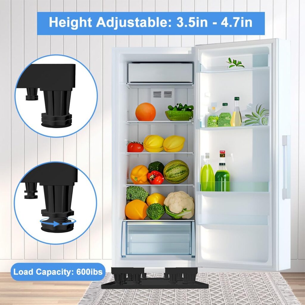 Mini Fridge Stand with Silicone Drip Tray, Universal Adjustable Base with 12 Strong Feet, 23.6 x 23.6 Mini Fridge Mat, Suitable for Small Refrigerator, Portable Compact Washer or Dryer, Black