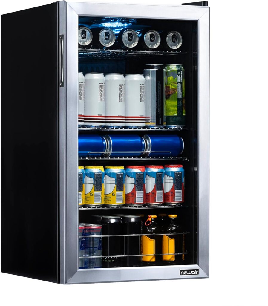 NewAir Beverage Refrigerator Cooler | 126 Cans Free Standing with Right Hinge Glass Door | Mini Fridge Beverage Organizer Perfect For Beer, Wine, Soda, And Cooler Drinks