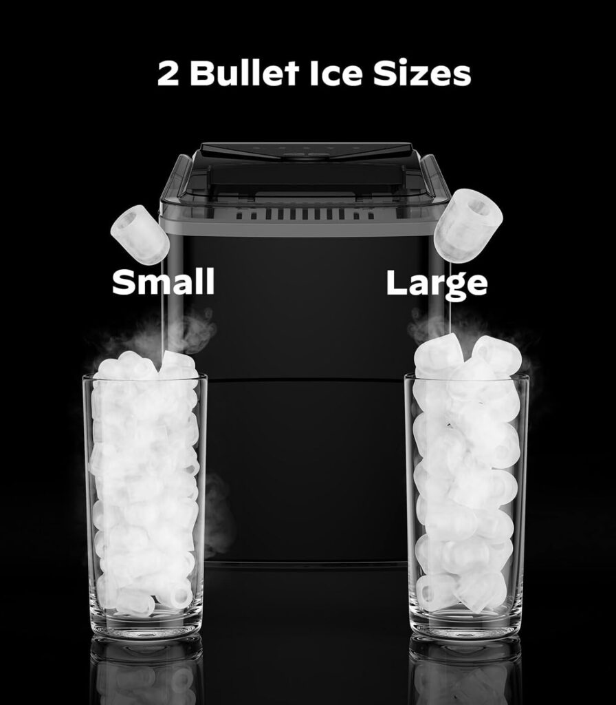 Silonn Countertop Ice Maker Machine - Auto-Cleaning Portable Ice Maker, 26lbs in 24Hrs, 2 Sizes of Bullet Ice for Home Kitchen Office Bar Party, Black