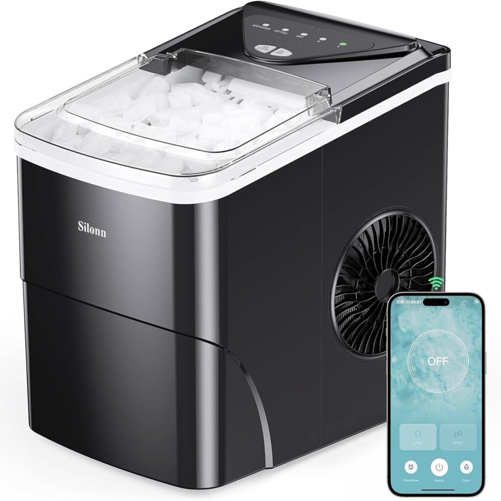 Silonn Countertop Ice Maker Machine - Auto-Cleaning Portable Ice Maker, 26lbs in 24Hrs, 2 Sizes of Bullet Ice for Home Kitchen Office Bar Party, Black