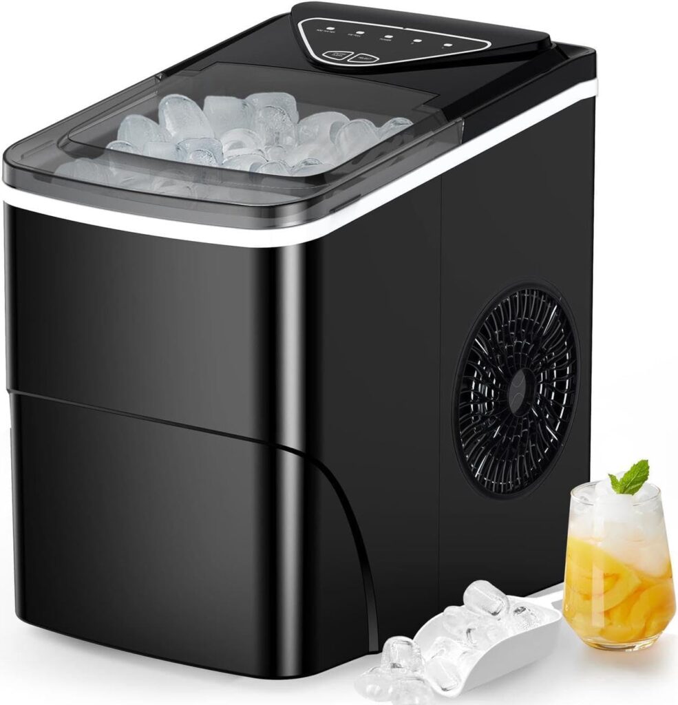 Silonn Countertop Ice Maker Machine - Auto-Cleaning Portable Ice Maker, 26lbs in 24Hrs, 2 Sizes of Bullet Ice for Home Kitchen Office Bar Party, Black